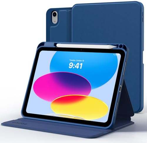 CACOE Hülle für iPad (A16) 11./10. Generation (2025/2022) mit Stifthalter | Dünn Folio Ständer Tablet Schutzhülle, Multi-Winkel Betrachtung, Dunkelblau