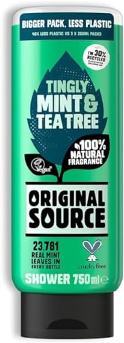 Original Source Minze Duschgel 750 ml – Erfrischendes, belebendes Duschgel mit intensivem Minzduft, veganer Formel und natürlicher Pfefferminze für langanhaltende Frische und revitalisierende Pflege