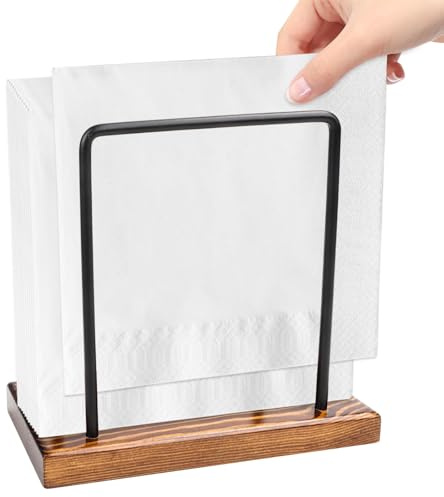 AKONE Serviettenhalter aus Metall, Holz Serviettenhalter, Serviettenspender für Tisch, Hölzerne Serviettenständer, Napkin Holder, Servietten Halter für Arbeitsplatte, Tischdekorationen Küchenzubehör