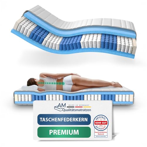 AM Qualitätsmatratzen Premium Taschenfederkernmatratze 120x200cm H5 24cm - Made in Germany & Oeko TEX Siegel - 7 Zonen Federkernmatratze 120x200 mit Lyocell Bezug - Ergonomische Matratze 120x200 H5