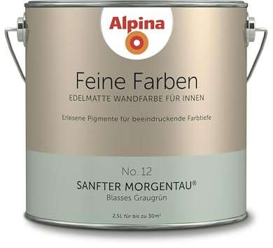 Alpina Feine Farben – No. 12 Sanfter Morgentau® – edelmatte Innenfarbe - Wandfarben für einzigartige Farbwirkungen und Raumstimmungen – Blasses Graugrün – 2,5 Liter