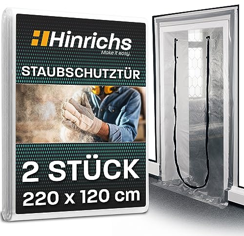 Hinrichs 2x Staubschutztür mit Reißverschluss - 220x120cm - Bautür transparent mit beidseitigem Zipper - Folientür wiederverwendbar - Staubschutzwand ohne Bohren - Staubschutz & Schmutzschleuse