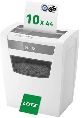 Leitz IQ Aktenvernichter Home Office, 12-10 Blatt (70-80 g/m²), TÜV+GS zertifiziert, Partikelschnitt, Sicherheitsstufe P4, Die Nummer 1 am Markt, 23L Behälter, Schredder für Büro, Weiß, 80090000