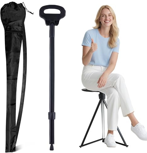 ALEVMOOM Gehstock mit Sitz, Tragbarer Gehstock Klappbar Tragetasche,Sitzstock für Erwachsene und Senioren Maximale Belastung 150 kg für Outdoor-Reisen