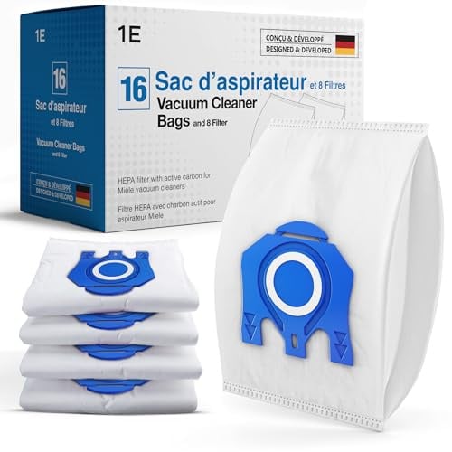 16 Staubsaugerbeutel Typ GN für Miele Complete C3, C2, Classic C1 | Ersetzt GN · 24-teiliges Set mit 4 Motor- und 4 Abluftfiltern · Mehrschicht-Mikrofaser hält Feinstaub und Allergene