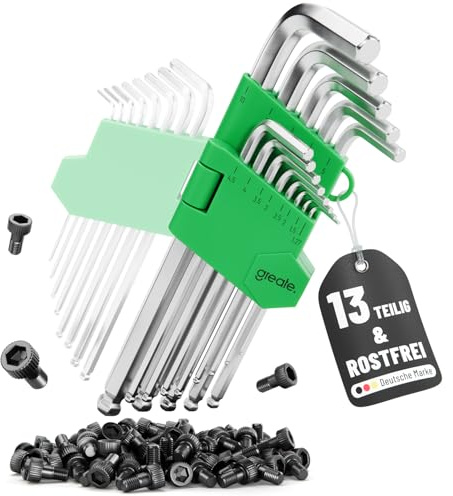 greate Innensechskantschlüssel Set mit Kugelkopf 13 teilig - 1,27 bis 10 mm Sechskantschlüssel Set aus CRV Stahl mit stabilem Klapphalter