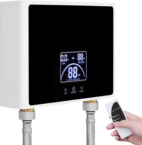 Durchlauferhitzer, 5500W Elektrische Durchlauferhitzer mit LED Display | Mini Durchlauferhitzer230V für Küche und Dusche Badezimmer, Ohne Stecker, Druckfest, Schnelles Aufheizen,IPX4 Wasserdicht