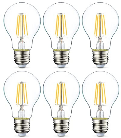 Amazon Basics LED-Leuchtmittel, Edison-Sockel E27, 4,3 W (entspricht 40-W-Glühbirne), nicht dimmbar, klares Filament, 6 Stück (1er Pack), Warmweiß