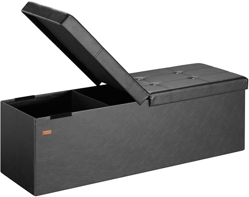 Casaria® Sitzbank mit Stauraum, Schwarz - Faltbar, 115 x 40 x 40 cm, 130L Volumen, bis 300 kg belastbar, gepolstert, Leinen-Optik - Aufbewahrungsbox mit Deckel, Sitztruhe mit Stauraum, Polsterbank
