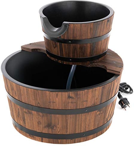 Nexos Gartenbrunnen aus Holz - Fass Ø 44 cm / 29 cm – Farbe: Braun