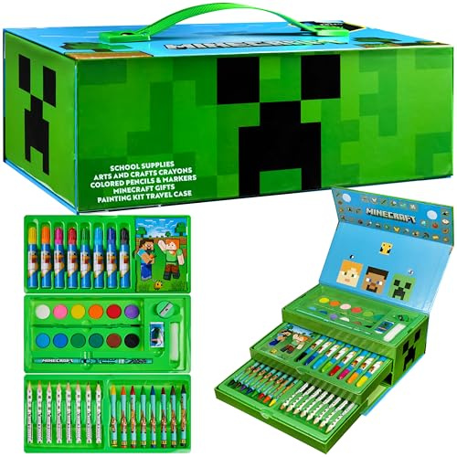 Minecraft Malkoffer Buntstifte Kinder Malset Filzstifte Wachsmalstifte Wasserfarben Malbuch Schule Mal Stifte Set Malkasten zum Malen