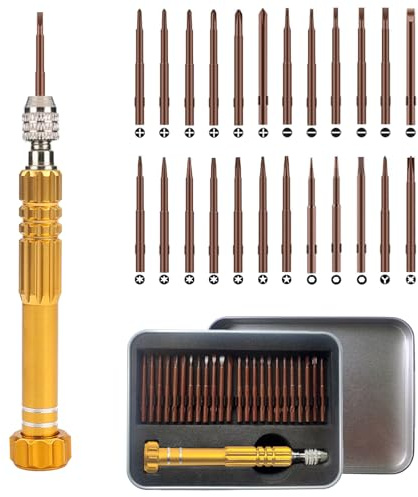 BAKESHU 24 in 1 Mini Schraubendreher Set, kleiner Schraubenzieher, winzige Präzisions Schraubendreher, Brillen, Sonnenbrillen, Uhren, Schmuck,Spielzeug,Handy Reparatur Schraubendreher(Gold)