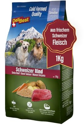 DeliBest Adult Sensitive Complete Dog Rind I Halbfeuchtes Futter für Hunde Adult I aus 100% Schweizer Rindfleisch I getreidefrei & ohne andere Zusätze I Hundefutter kaltgepresst I 1 kg