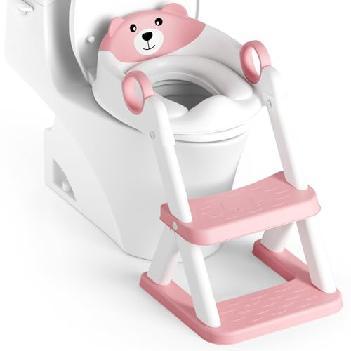 Rabb 1st Toilettenleiter für Kinder, Upgraded Kindertoilette für Jungen und Mädchen, 2 in 1 Kind Toilettensitz mit Treppe, Spritz und Rutschfestes Trittbrett