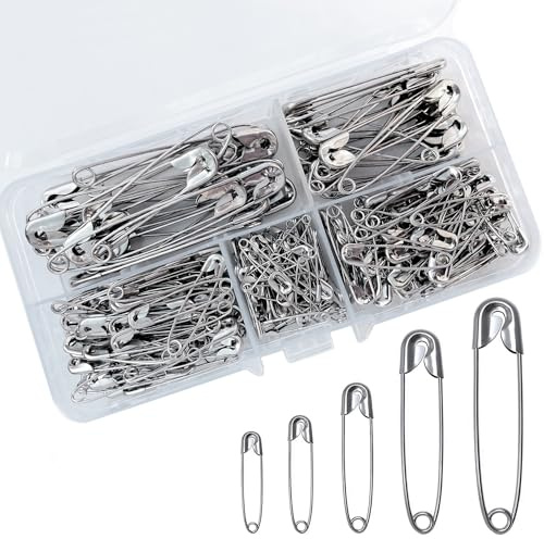 Sicherheitsnadeln 260 Stück 5 Größen NäHzubehöRstifte Aus Vernickeltem Stahl für Handwerk Pinning Säumen Dressmaking Nähen Sicherheitsnadel Set (260, Silber)