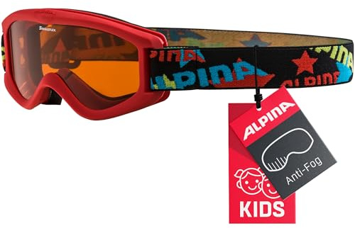 ALPINA CARVY 2.0 - Beschlagfreie, Extrem Robuste & Bruchsichere Skibrille Mit 100% UV-Schutz Für Kinder, red matt, One Size