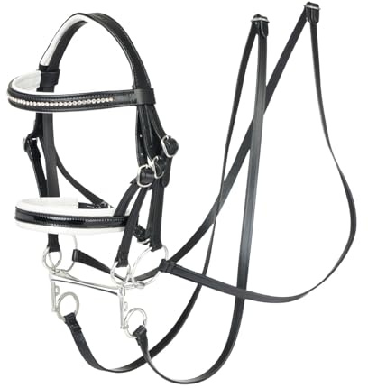 LeMieux Hobby Horse Doppeltrense schwarz - passend für Hobbypferde - Leder mit funktionalen Schnallen - Zwei Sätze Zügel - Lernspielzeug