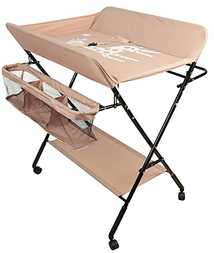 OHMG Klappbarer Wickeltisch,3 in 1 Mobiler Wickeltisch,Tragbare Wickelstation Baby mit Wickelauflage, Sicherheitsgurt und Ablagefächern