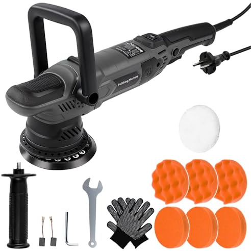 1600W Poliermaschine Exzenter Orbital 15mm mit 4M Kabel,150mm Polierschwamm | 6 Variable Geschwindigkeit 600-3600U/min, Abnehmbarer D-Griff und Seitengriff, zum Polieren von Auto, Möbeln