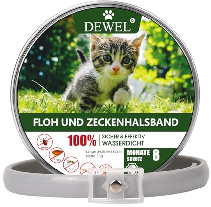 DEWEL 34.5cm Zecken Halsband für Katze, Floh Zecken Kragen Floh-und Zecken Prävention Halsbänder, Verstellbar Wasserdicht Katze Flohhalsband