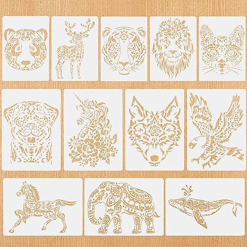 Zocipro Tierstencil 12 Stück Schablonen Textilgestaltung kinder, 29 * 21cm Tiere Schablonen zum Malen, Waschbar und wiederverwendbar