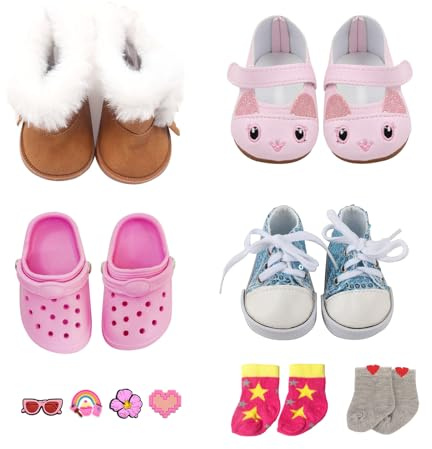 Puppenzubehör Set,43CM Puppenzubehör mit 4X Puppenschuhe & 2X Puppensocken, Puppe Zubehör für Baby Puppen, Geschenk für Mädchen