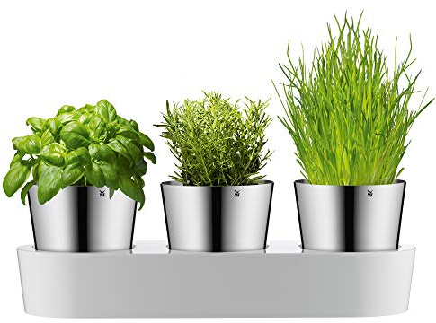 WMF Gourmet Kräutertopf mit Bewässerungssystem 3-teilig, Kräutergarten für die Küche, 36x 12,5X 12,5 cm, für frische Küchenkräuter, Blumentopf weiß