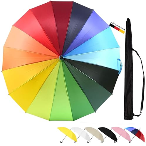 Sternenfunke Regenschirm bunt XXL 120 cm, sturmfest, Regenbogen | Bunter Regenschirm Automatik, Regenbogen Stockschirm für Herren und Damen, Regenschirm zum Umhängen