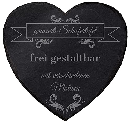 mtb more energy Schiefertafel Schieferplatte personalisierbar mit Gravur - frei gestaltbar für alle Anlässe - Herz (15 x 15 cm) - auswählbare Befestigungsoptionen