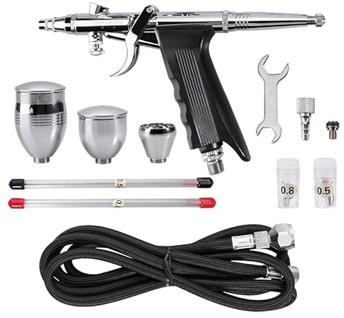 Langlengtec Airbrush-Kit mit 3 Tassen-Schlauch und einige Airbrush-Zubehör, Airbrush-Pistole für Spray Art Hobby