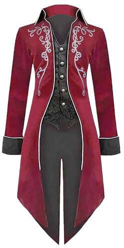 Herren Mittelalter Steampunk Frack, Retro Hof Stickerei Mantel Cosplay | Gothic Frack, Renaissance Jacke, Viktorianischen Palast Vintage Mantel, Cosplay Halloween Kostüm für Herren