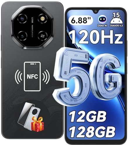 Blackview Shark 6 5G Handy Ohne Vertrag, 6.88 FHD 120HZ Smartphone Ohne Vertrag, 12GB+128GB / 2TB TF 5000mAh KI Handy mit Android, 16MP+8MP Dual SIM Handys/Fingerabdruck/Face ID/GPS/OTG/NFC