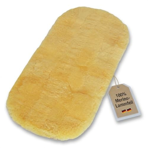 Leibersperger Lammfell Baby Einlage Kinderwagen – Wärmt & kühlt zugleich – 100% Merinowolle, 75 x 35 cm, Patchwork