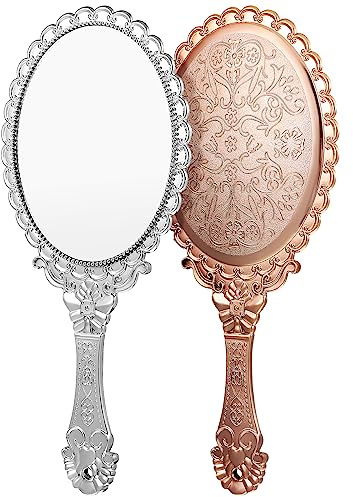 Beaupretty Vintage Handspiegel 2 Stück Vintage Geprägter Spiegel Handspiegel mit Griff Dekorativer Handspiegel Schminkspiegel für Frauen Mädchen