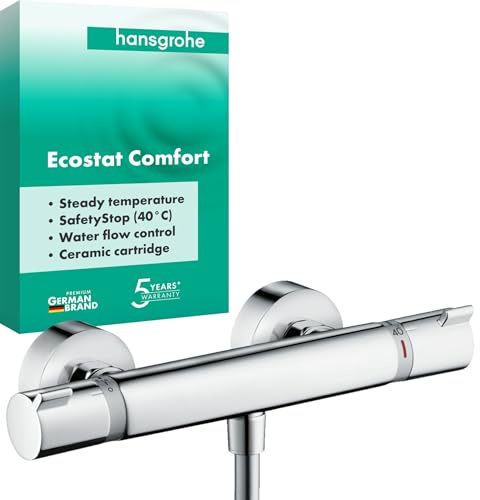 hansgrohe Ecostat Comfort - Duschthermostat Aufputz, Duscharmatur mit Sicherheitssperre (SafetyStop) bei 40° C, rundes Thermostat für die Dusche, Mischbatterie für 1 Verbraucher, Chrom, 13116000