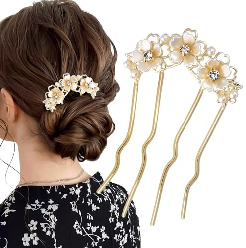 Perle Blume Haarspangen Damen Haarnadel Französische Haarspange Blumen Haarnadeln Flower Hair Clip French Hair Pin Braut Haarschmuck Hochzeit Haarstab Hairpin Haarstäbchen Hochsteckfrisuren Zubehör