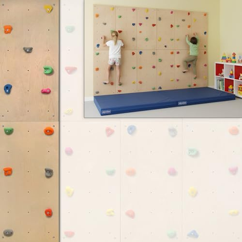 ALPIDEX Kletterwand Komplettset ab 1,44 qm in Natur/Weiß/Braun Klettergriffe und Befestigungsmaterial inklusive, unbegrenzt erweiterbar Kinder Erwachsene, Natur Holz|2 Paneele (1.44 m²)|12 Griffe