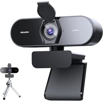 4K Webcam für PC, Ultra HD, PDAF CDAF Autofokus, Dual-Mic mit Metallständer | 4K 30fps/1080p 60fps, Rauschunterdrückung, Plug & Play, Privacy Cover, Ideal für PC, Mac, Laptop & Streaming, Zoom & Teams