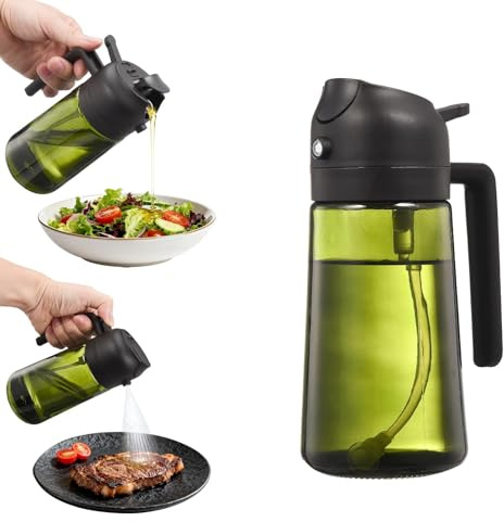 Holtrae 2-in-1 Ölsprüher für Speiseöl,470ml lichtblockierender dunkler Ölsprüher,2-in-1 Ölspender & Sprühflasche,UV Schutz ölzerstäuber für die Küche,für Zum Kochen Salat,Backen Gadget,Grillen,Schwarz