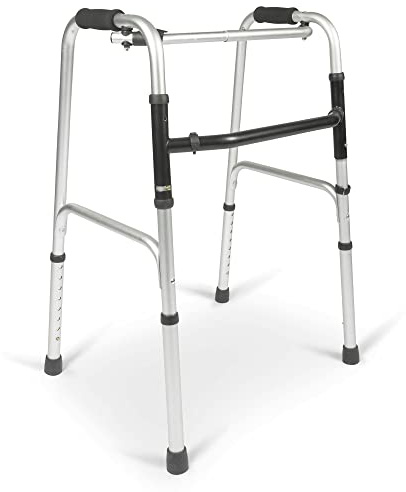 Dunimed Leichtgewicht Gehgestell mit Scharnieren - Gehbock - Faltbarer Rollator Ohne Rollen - Leicht Klappbar und Höhenverstellbar - Gehhilfe - Schmal, Stabil, Klappbar und 4 Gummifüße