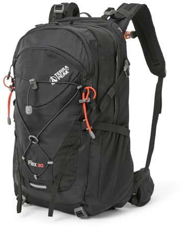 Terra Peak® Premium Wanderrucksack 30L (FLEX 30) Damen Herren & Erwachsene mittel schwarz - Trekking-Rucksack wasserdicht - Daypack Rucksack & Tagesrucksack Trinksystem & Rückenbelüftung zum Wandern