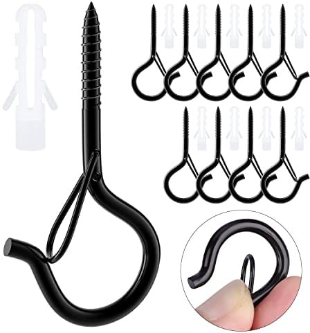 MOGADEE® 10 Stück Schraubhaken Edelstahl Schwarz,Schraubhaken mit Sicherung | Haken zum Schrauben, Deckenhaken, Hakenschrauben zum Aufhängen Pflanzenkörben Weihnachtsdekoration Christmas lights
