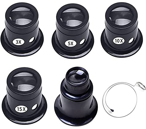 Bztzhm 5 Stück 10X Uhrmacherlupe, Uhrmacher Auge Okular, Uhrmacher Lupe, Juwelierlupe Set, Uhrmacherlupe Juwelierlupe, 3x/5x/10x/15x/20x, für Uhrmacher, Juweliere Reparaturwerkzeuge