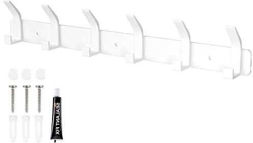 Sarsumir Garderobenhaken Weiß Hakenleiste Kleiderhaken Wand Mit 6 Haken Türhaken Für Badezimmer, Küche, Wohnzimmer Und Flur