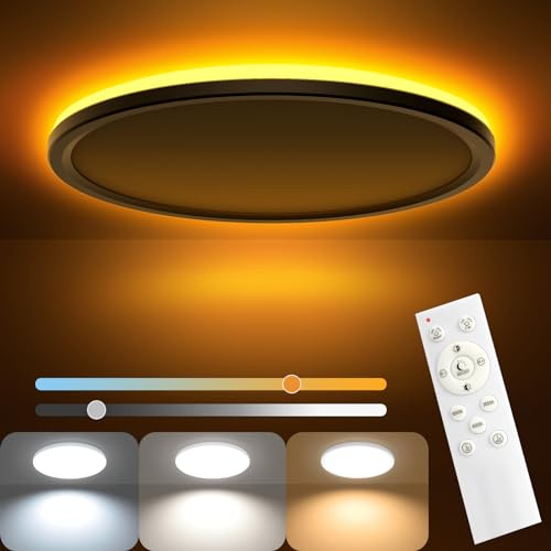 LED Deckenleuchte Dimmbar - Deckenlampe mit Fernbedienung & Nachtlicht Warm | LED Deckenleuchte Flach 24W 2400LM, Dimmbar, Warmes Nachtlicht & Timer - LED Lampe geeignet für Wohnzimmer Schlafzimmer Küche