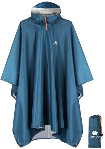 ANYOO Wasserdichter Regenponcho Leicht Wiederverwendbar Unisex Vielseitig | Ripstop, Atmungsaktiv, Faltbare, Kompakt, mit Kapuze, Schutzdecke/Unterschlupf Plane, für im Freien Camping Wandern Angeln