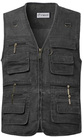 KTWOLEN Herren Outdoor Weste mit Multi-Taschened Anglerweste Jagd- und Angler Camping Wandern Weste Freizeit Ärmellos Jacke