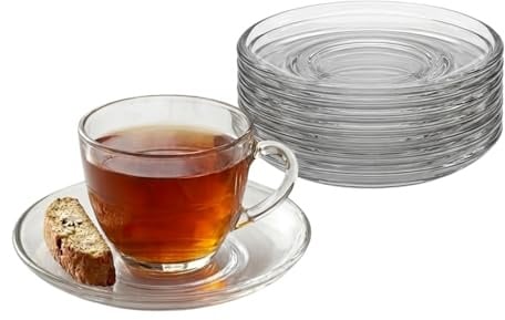 Provance 6er Set Glas Untertassen Transparent Rund Ø 10,2 cm – Elegante Unterteller für Espresso, Mokka & Tee – Hitzebeständige Untersetzer mit 4 cm Tassenaufnahme – Spülmaschinenfest