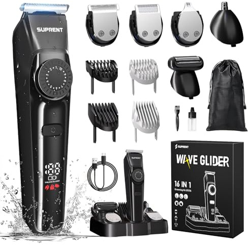 SUPRENT Barttrimmer Herren, All-in-1Bartschneider Nasenhaartrimmer Kabellos, 210 Min Laufzeit & Wasserdicht Rasierer Elektrisch mit 40 Längen, Trimmer für Gesicht/Kopf/Körper