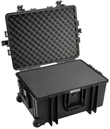 B&W Transportkoffer Outdoor - Typ 6800 - Schwarz mit Würfelschaum, Trolley Koffer, ideal auf Tour - Wasserdicht nach IP67 Zertifizierung, Staubdicht, Bruchsicher und Unverwüstlich